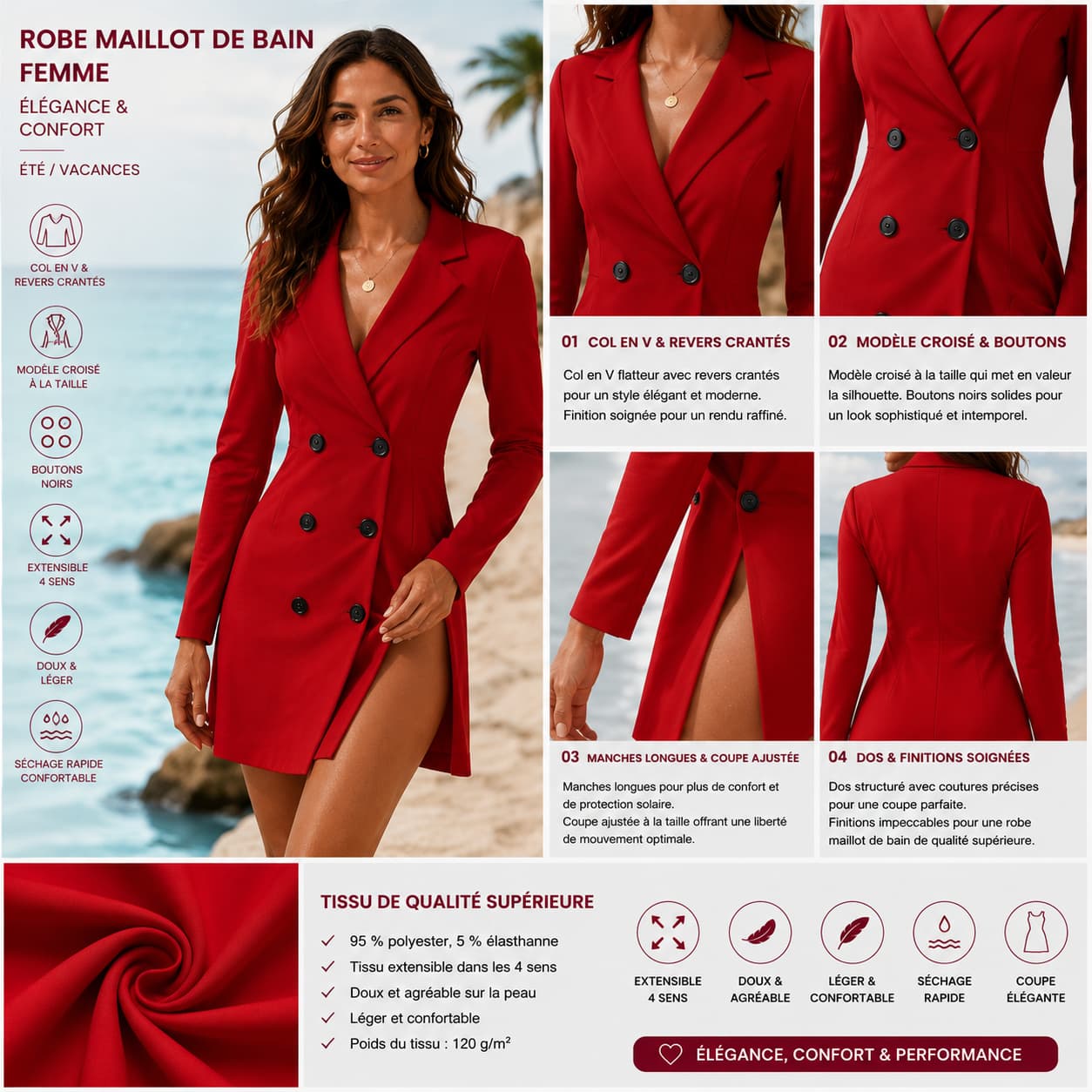 Robe blazer croisée à la taille pour femme – Élégance, confort & style chic