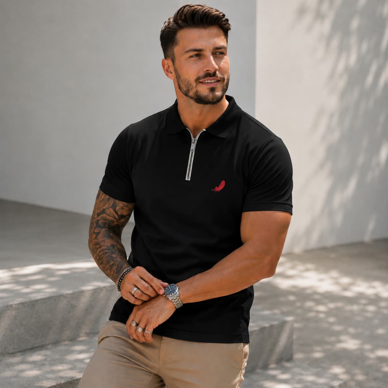 Polo homme à fermeture zippée – Élégance moderne & confort respirant