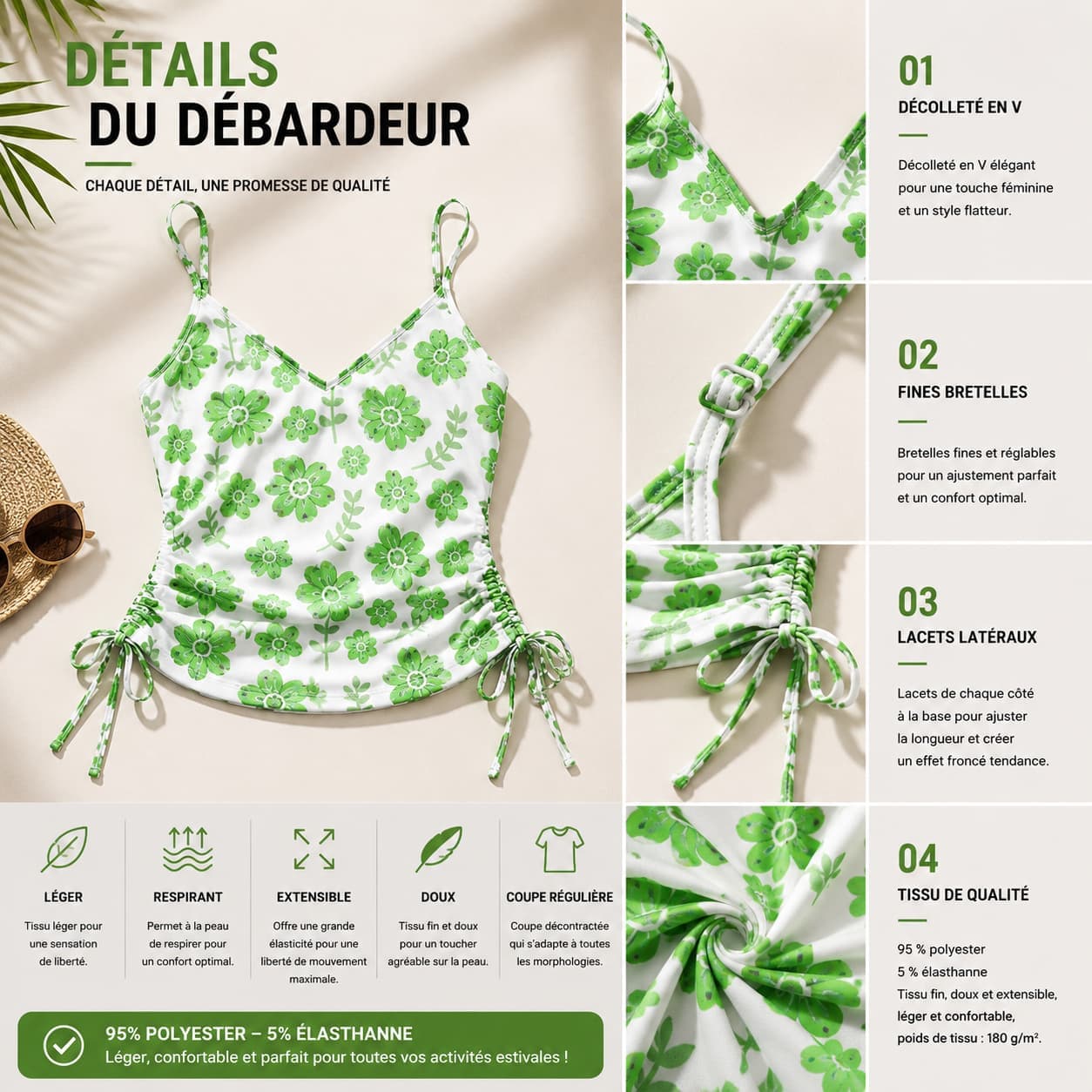 Débardeur à cordon à motifs femme – Léger, confortable & style estival