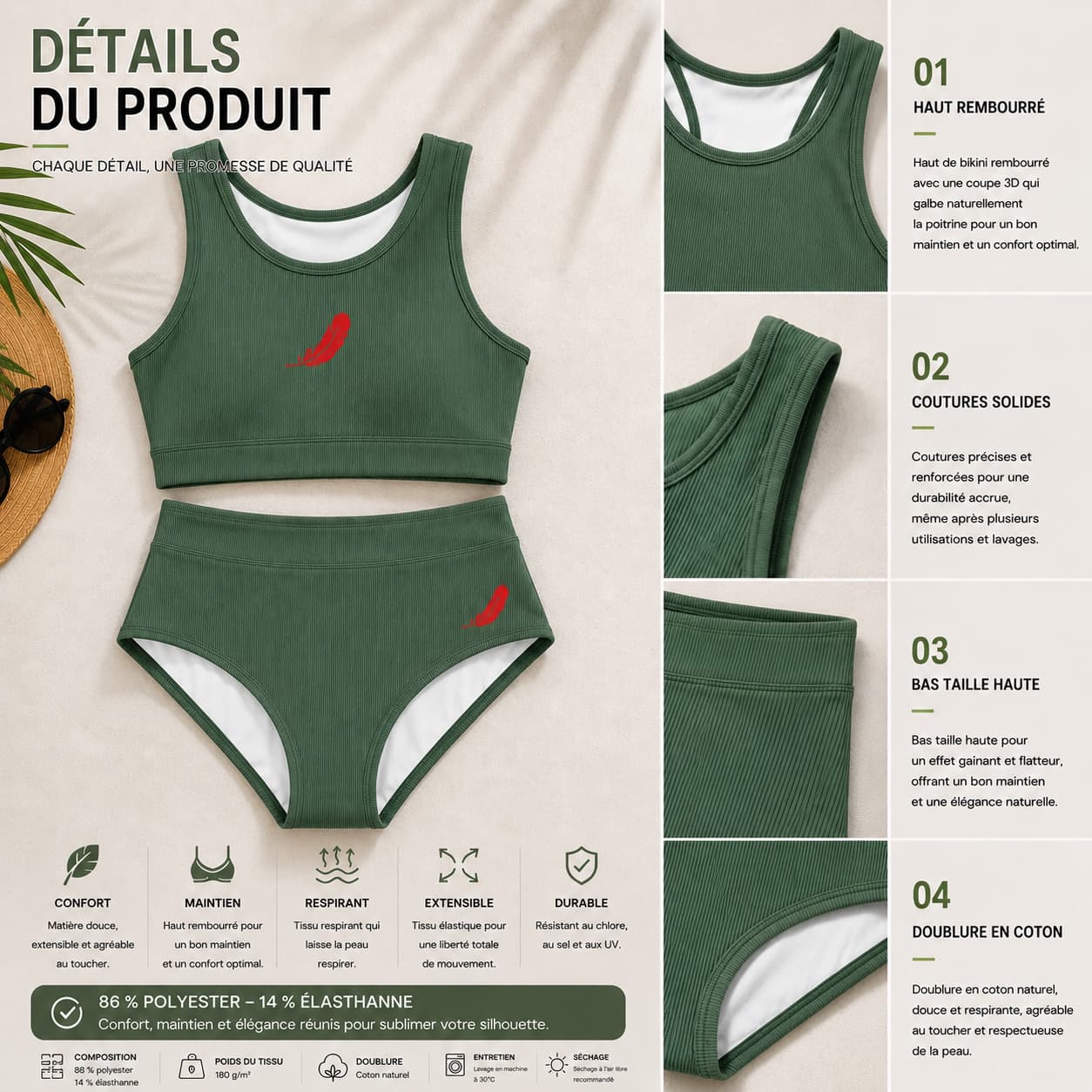 Bikini femme taille haute – Maintien confortable & style élégant