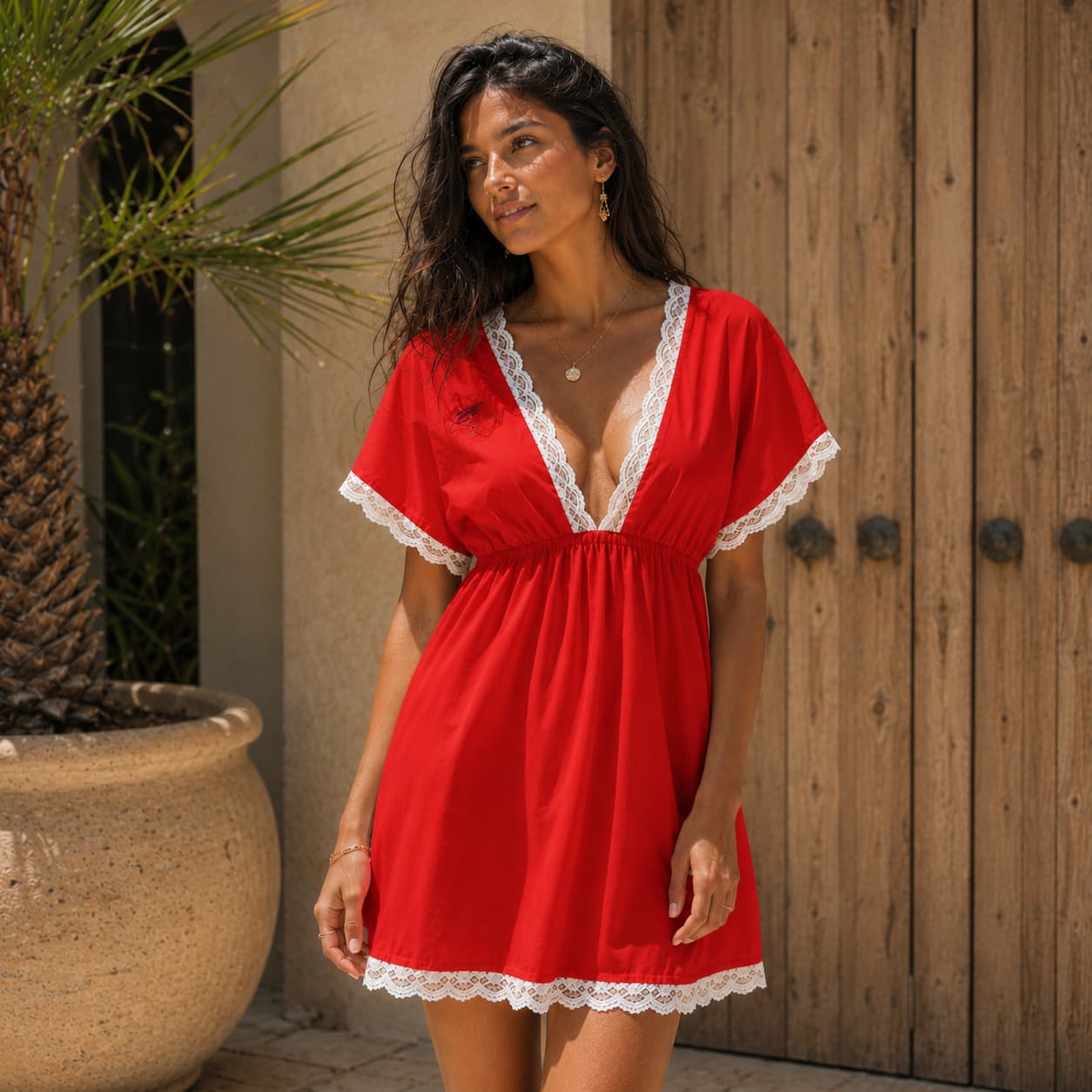 Robe femme bordée de dentelle – Élégance & féminité