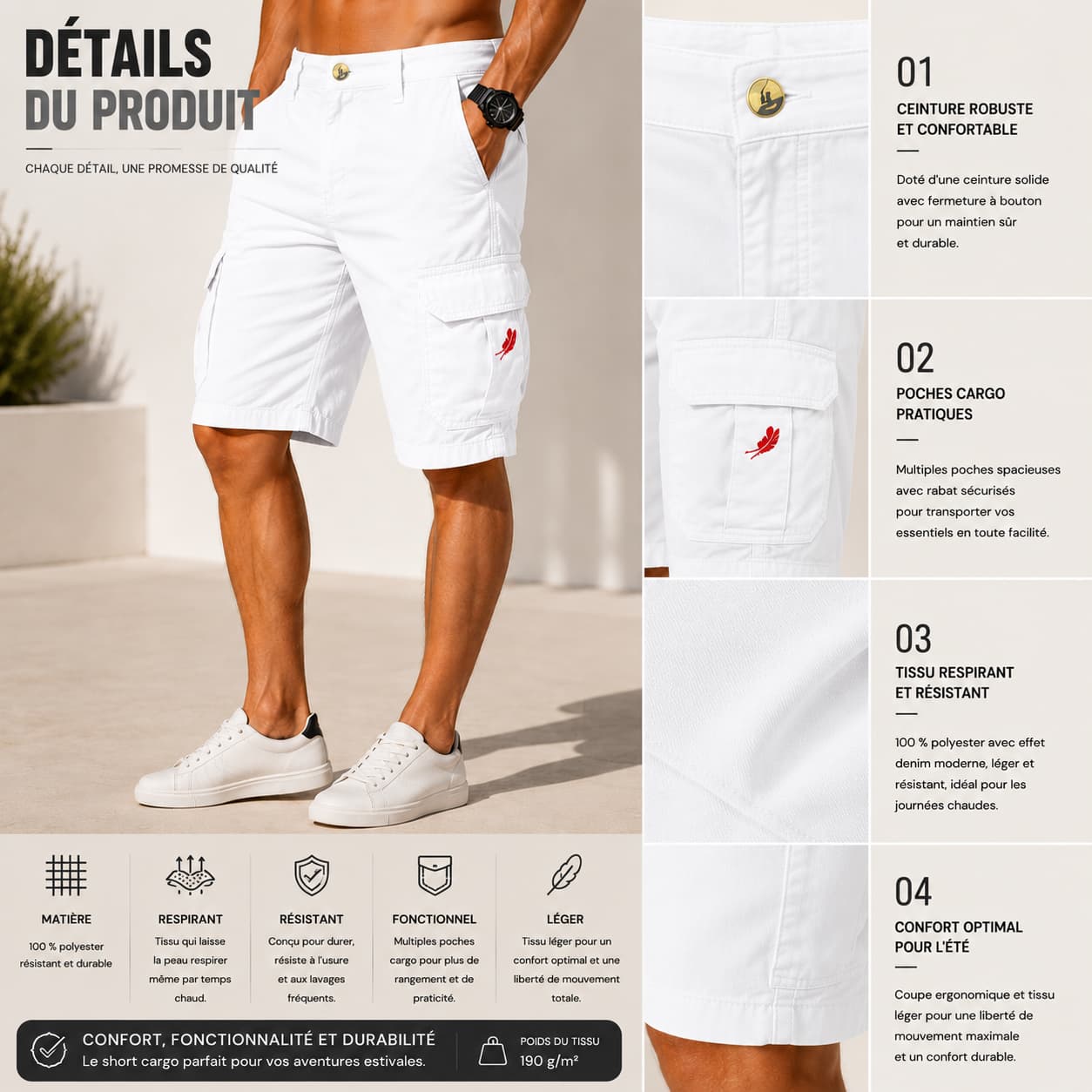 Short cargo homme – Style utilitaire & confort estival