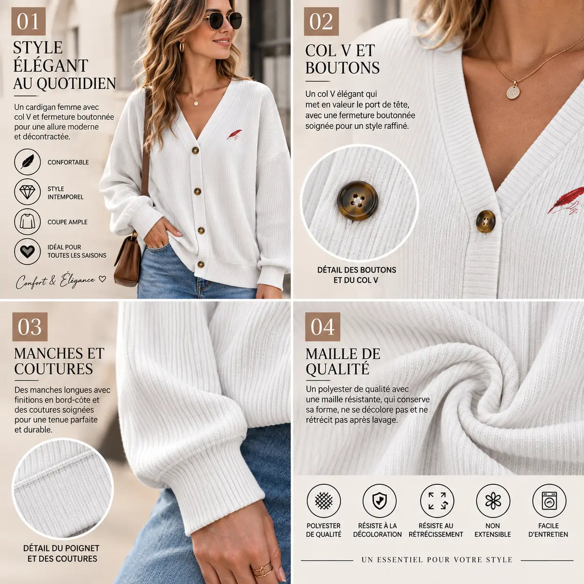 Cardigan boutonné en maille pour femme – Élégance, confort & style décontracté