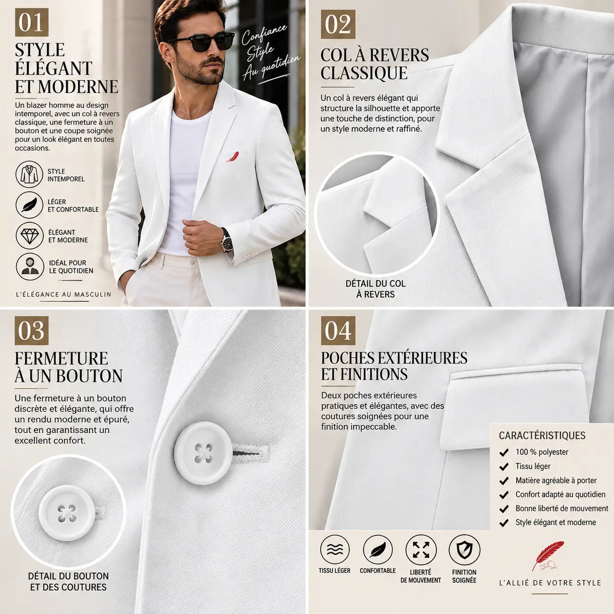 Blazer élégant pour homme en polyester – Style chic & confort