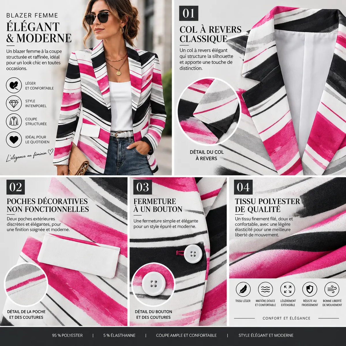 Blazer décontracté à revers pour femme – Élégance & style chic