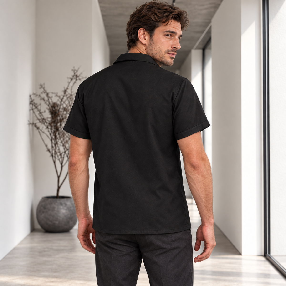 Chemise manches courtes en polyester pour homme – Élégance décontractée & confort