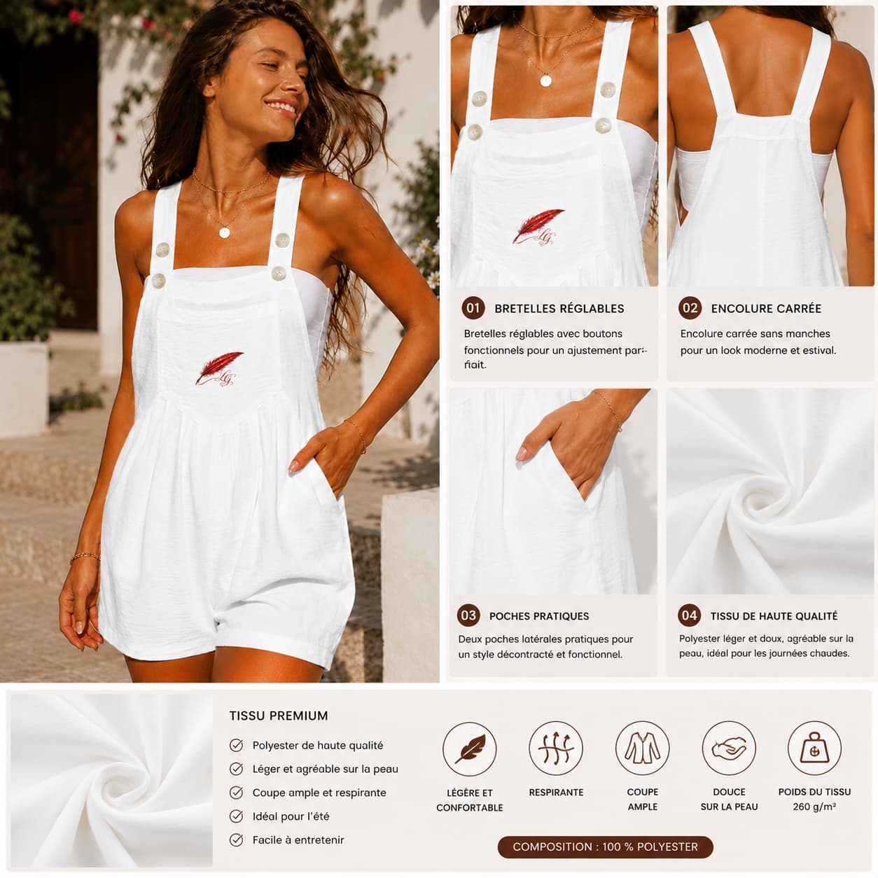 Combinaison short à bavette femme – Style décontracté & confort estival