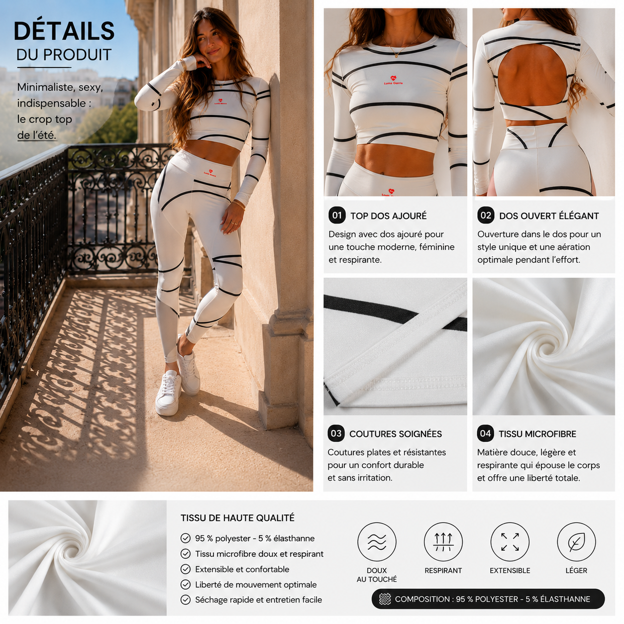 Ensemble de sport femme avec top dos ajouré et leggings – Confort & style actif