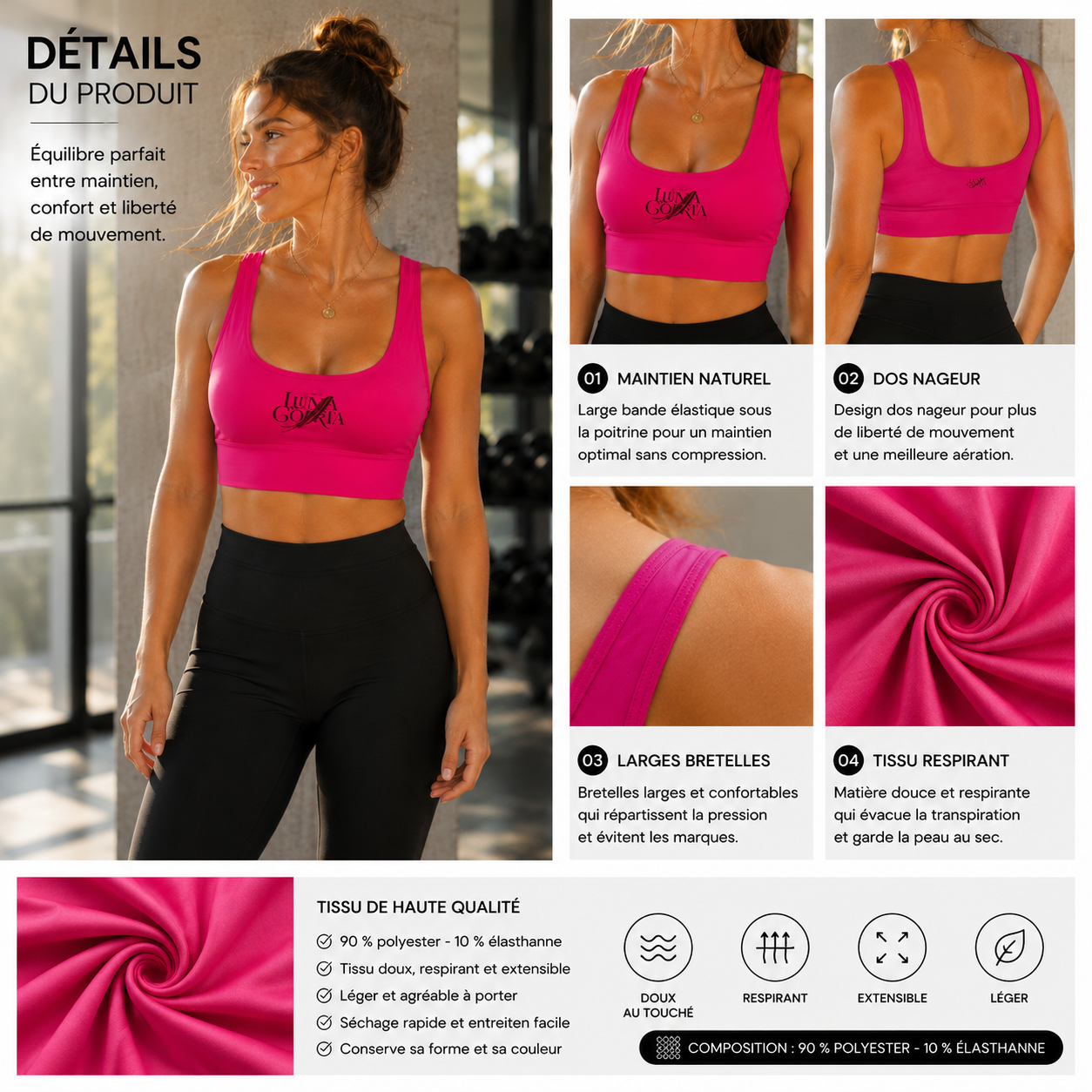 Brassière de sport femme respirante.