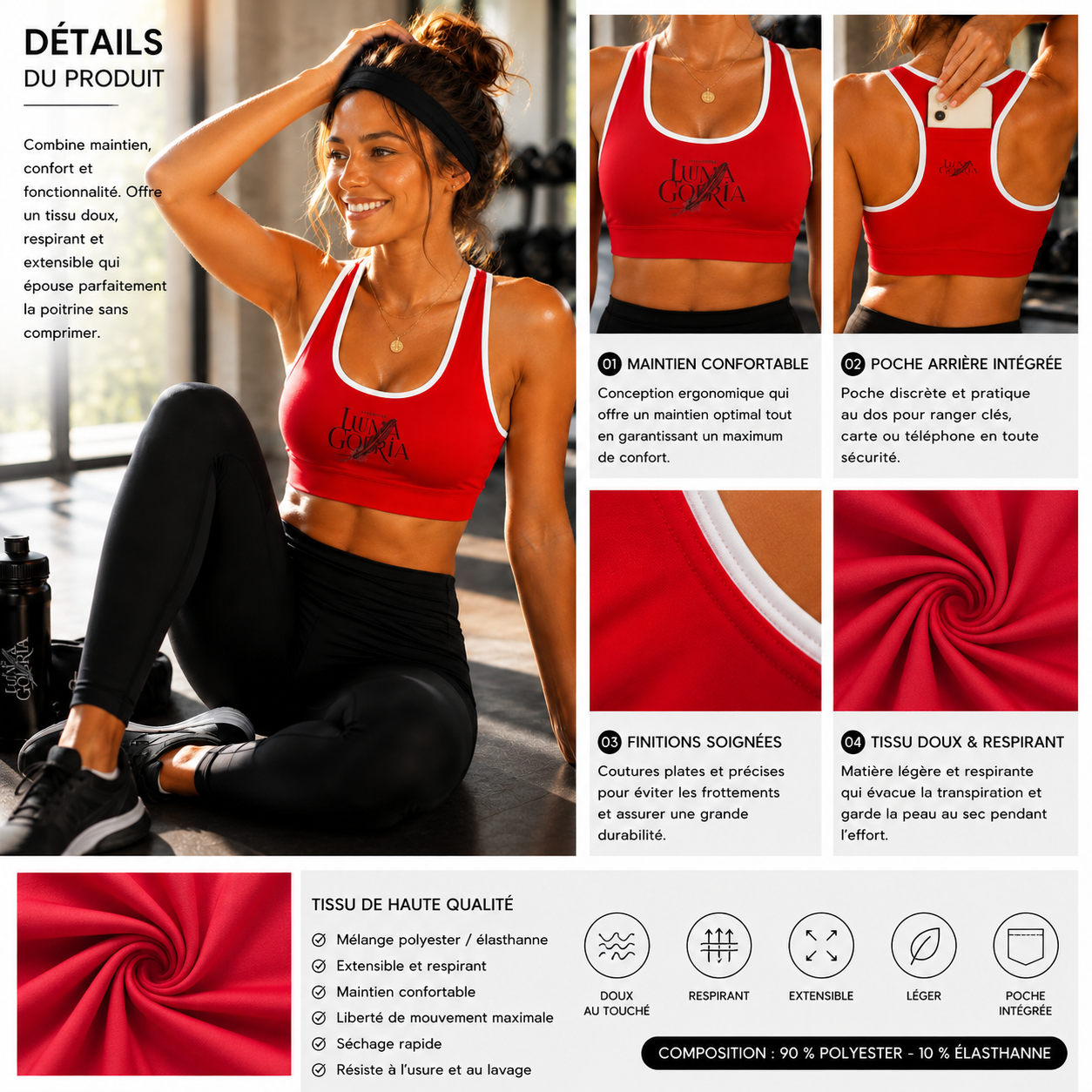 Brassière de sport femme avec poche dos – Maintien, liberté & praticité