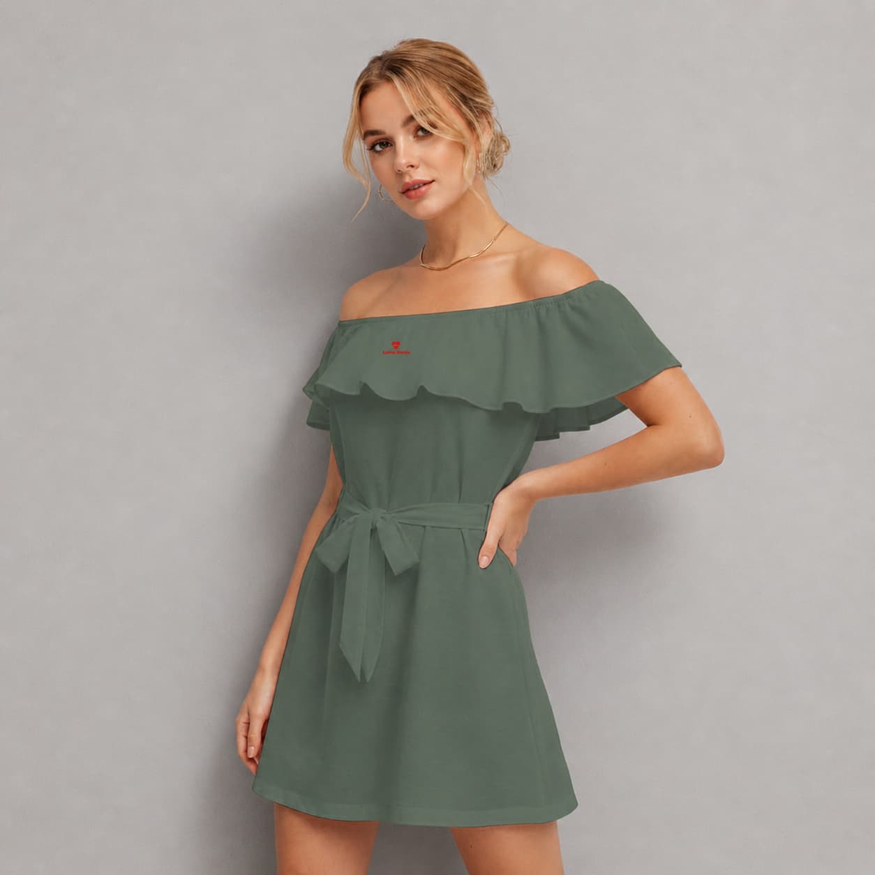 Robe à épaules dénudées avec volants pour femme – Élégance légère & style tendance