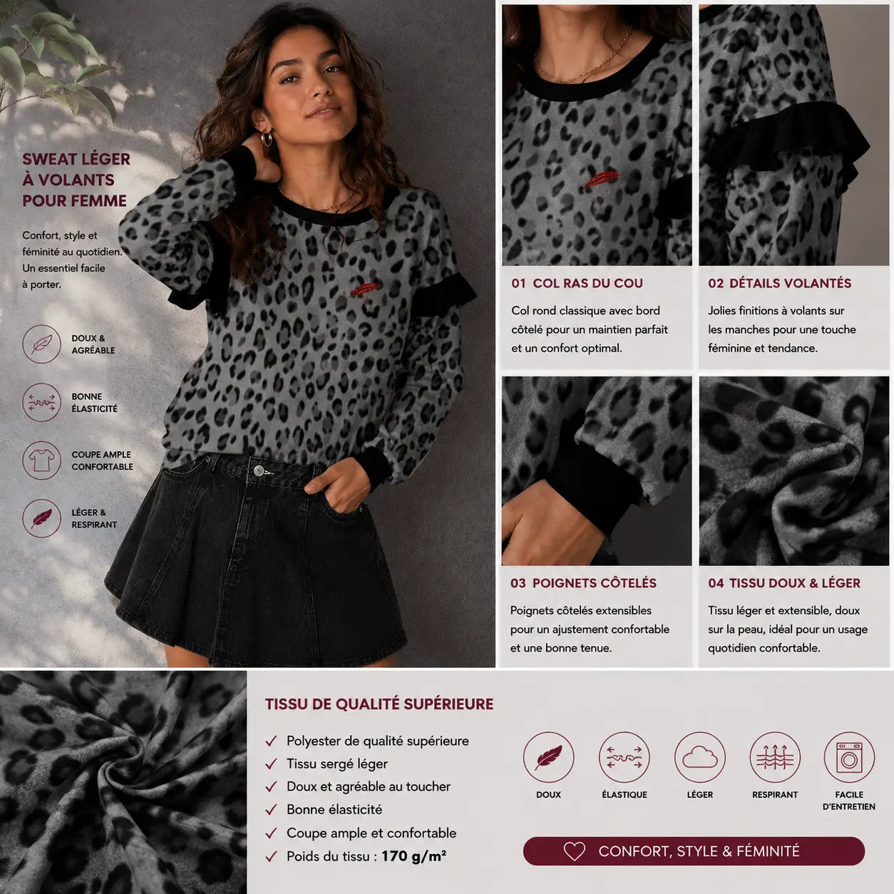 Sweat léger à volants pour femme – Féminité, confort & style décontracté