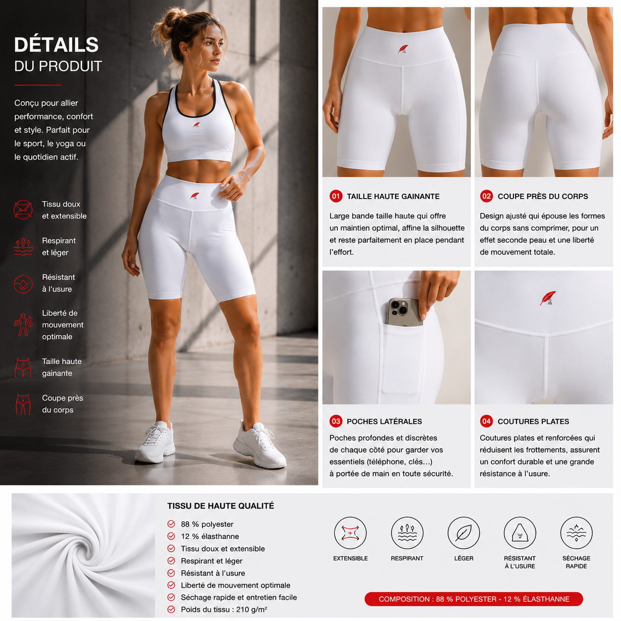 Legging  court femme taille haute avec poches – Confort, maintien & liberté de mouvement