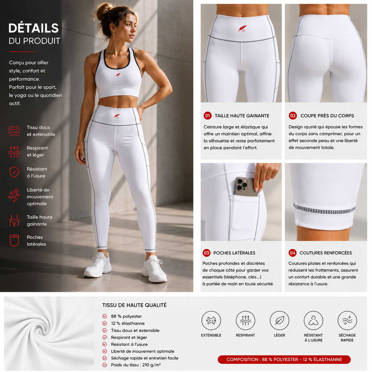 Legging femme taille haute avec poches- confortable & élégant