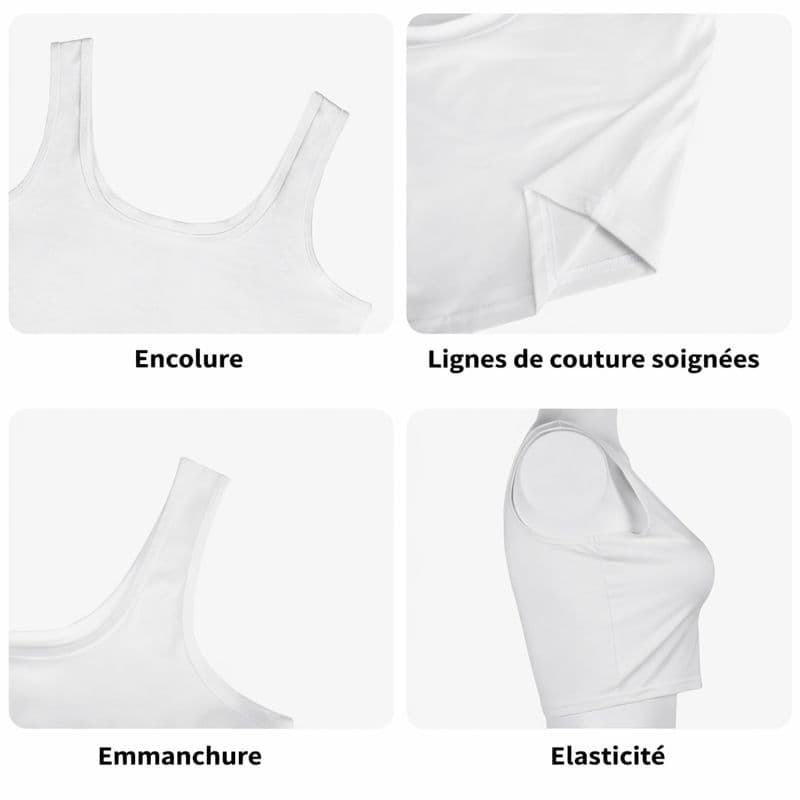 Crop top femme sans manches extensible.