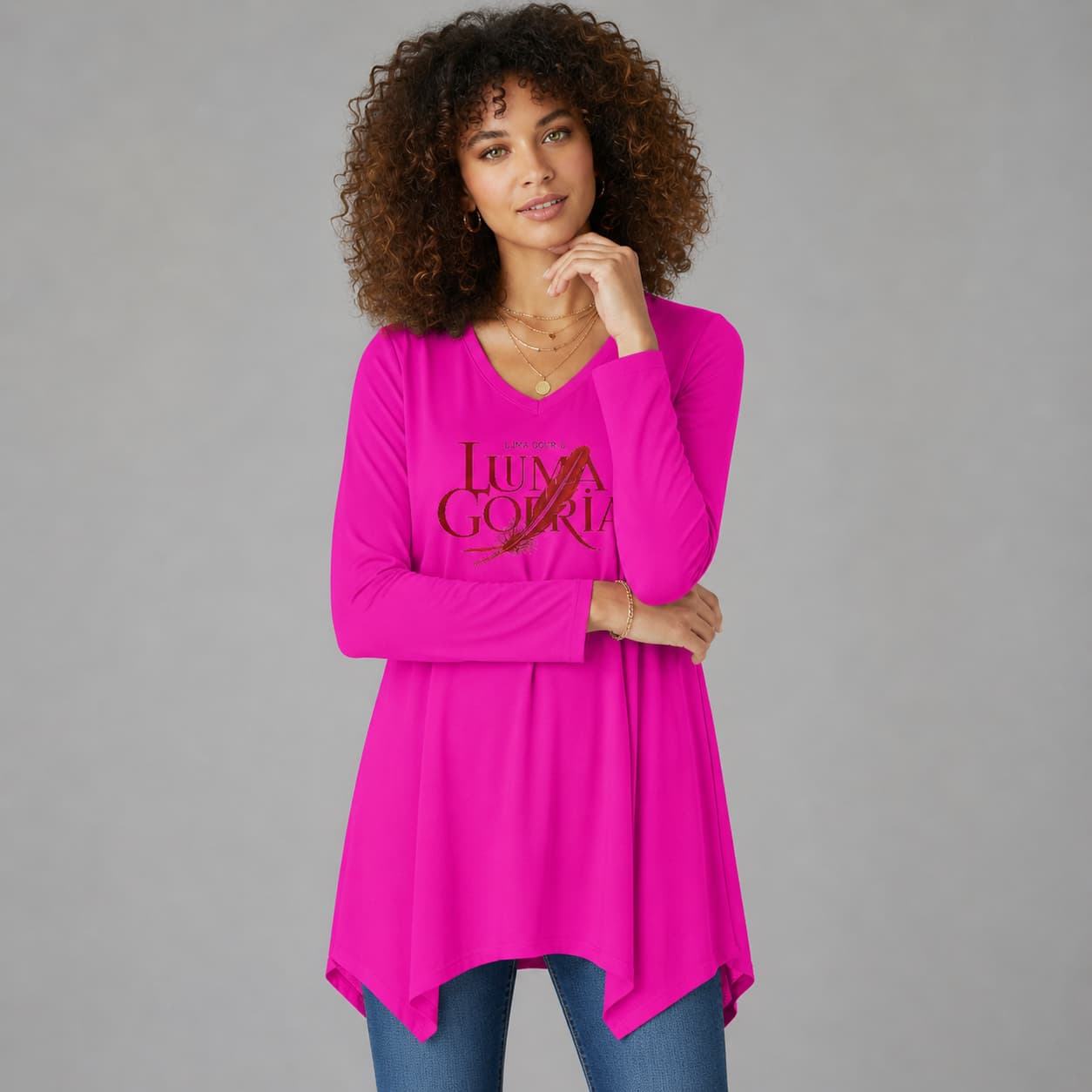 Tunique femme col V asymétrique manches longues – Élégance moderne & confort