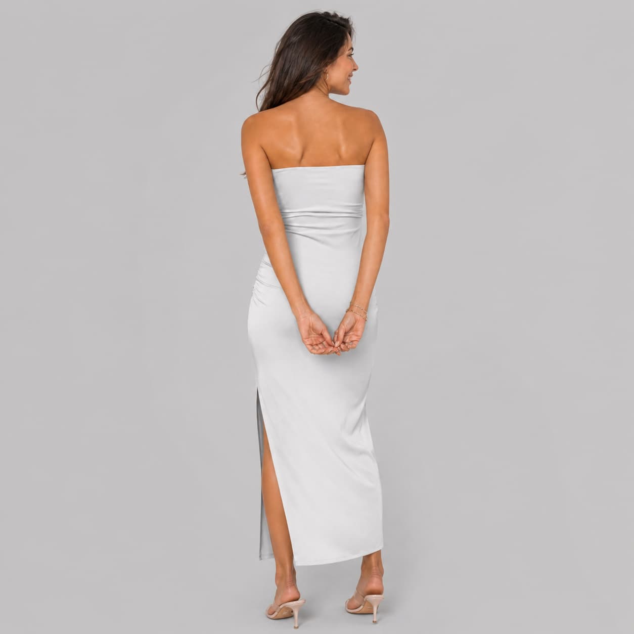 Robe longue fendue sans bretelles – Élégante, glamour & sculptante