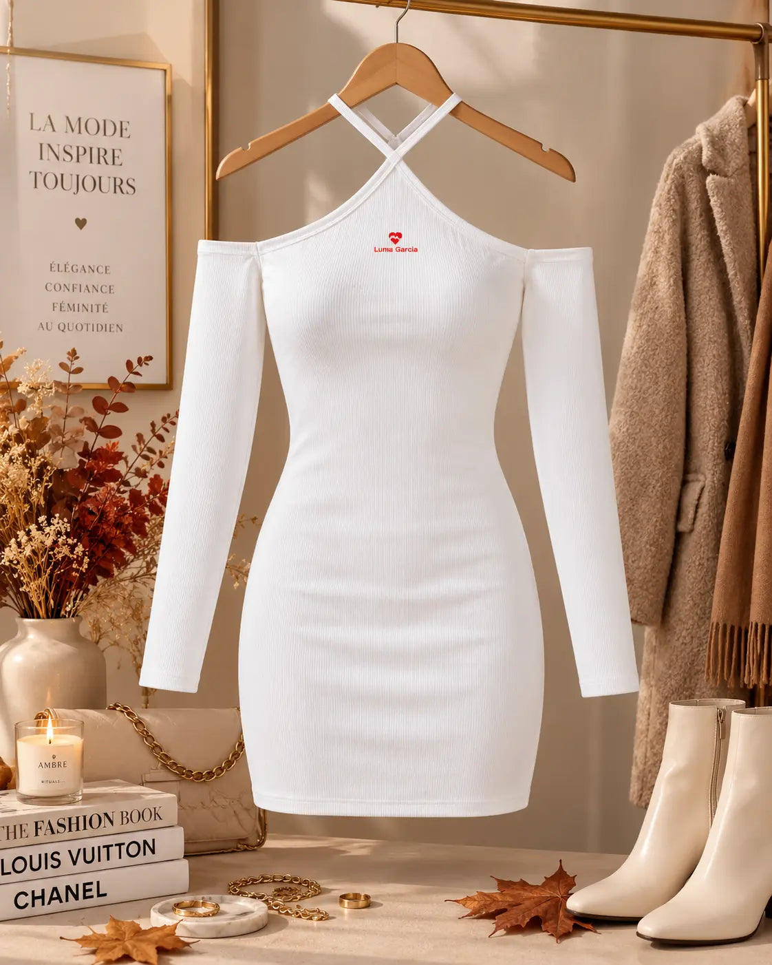 Robe femme dos-nu à col licou et épaules dénudées – Féminité, élégance