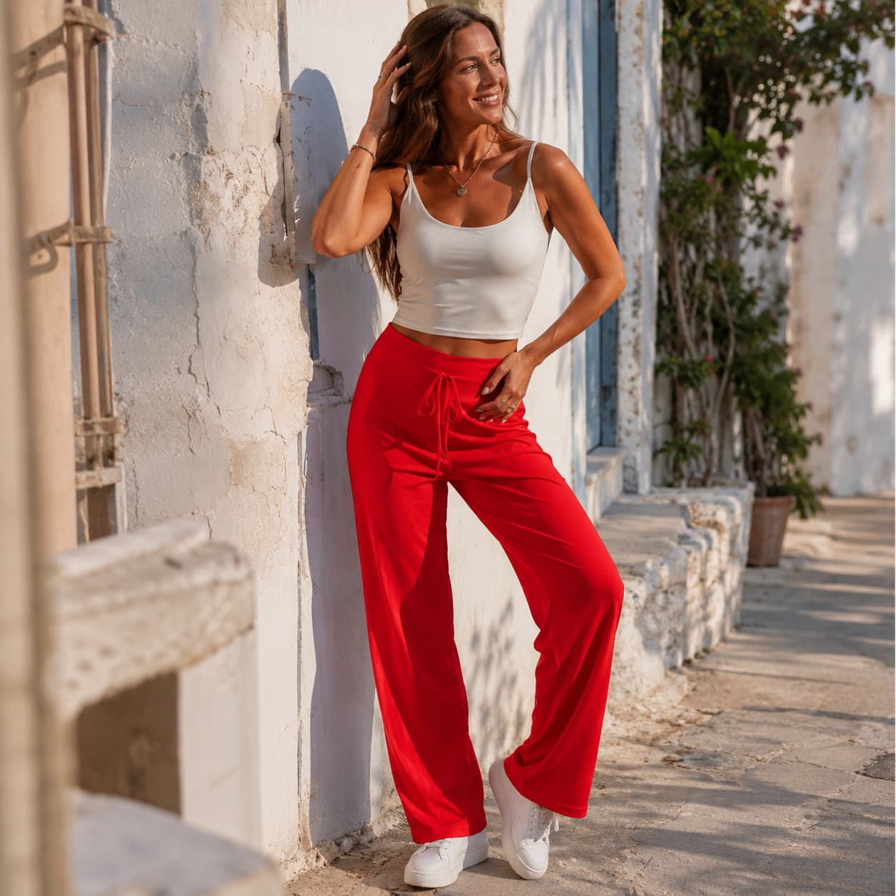 Pantalon femme bas évasé droit à lacets – Élégance & confort au quotidien