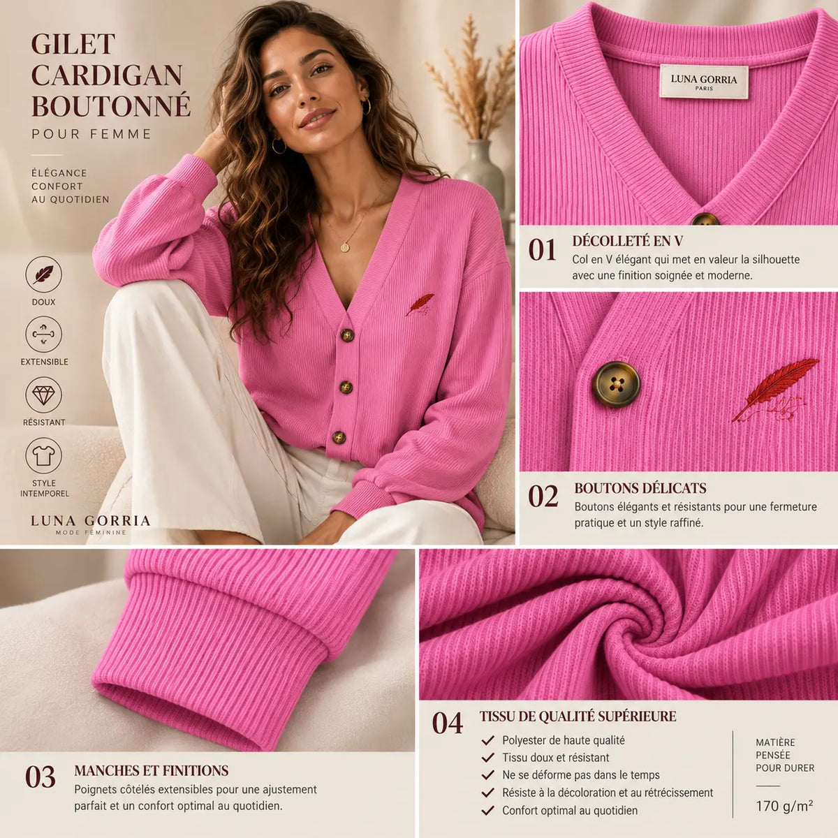 Gilet cardigan boutonné femme en maille – Élégance & confort au quotidien