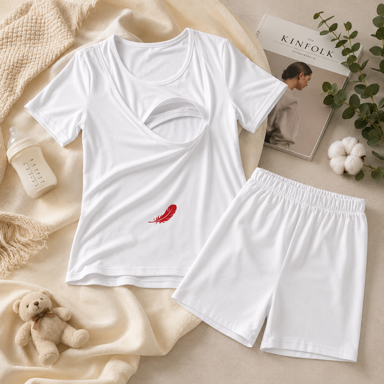 Ensemble grossesse & allaitement t-shirt & short – Confort & praticité