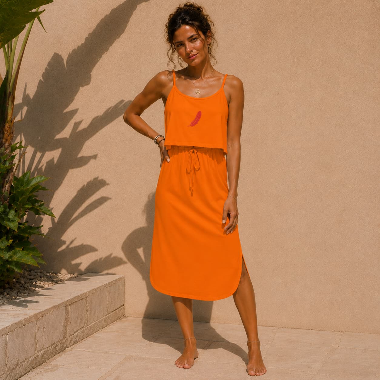 Robe midi décontractée à fines bretelles pour femme – Fluidité & style estival