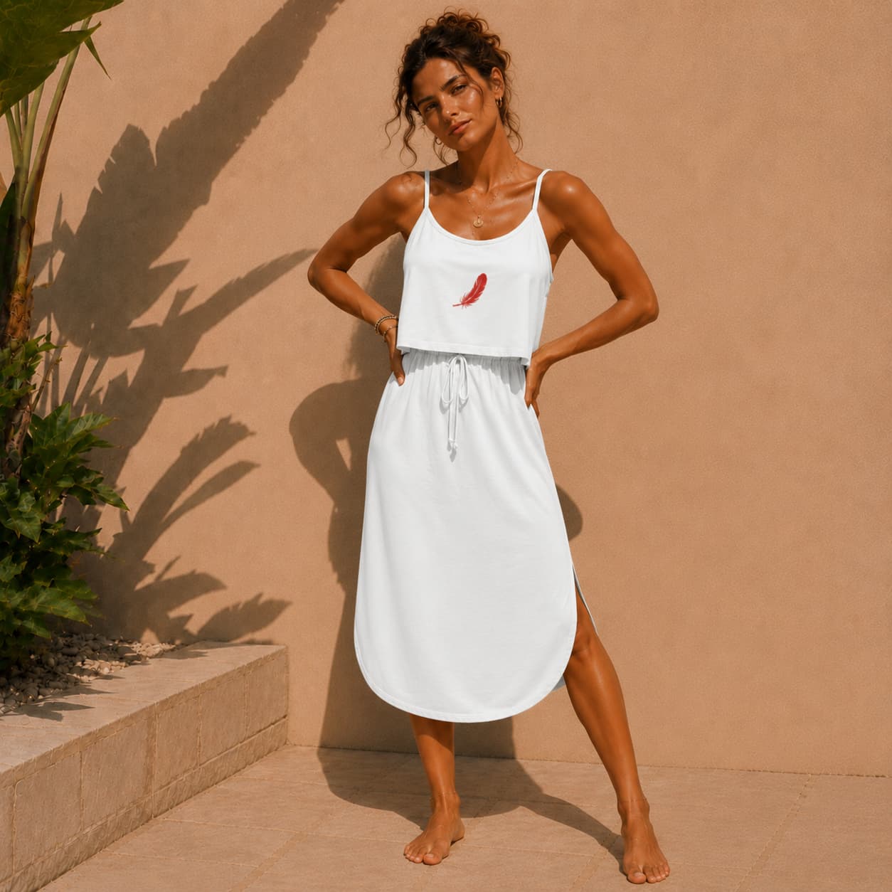 Robe midi décontractée à fines bretelles pour femme – Fluidité & style estival