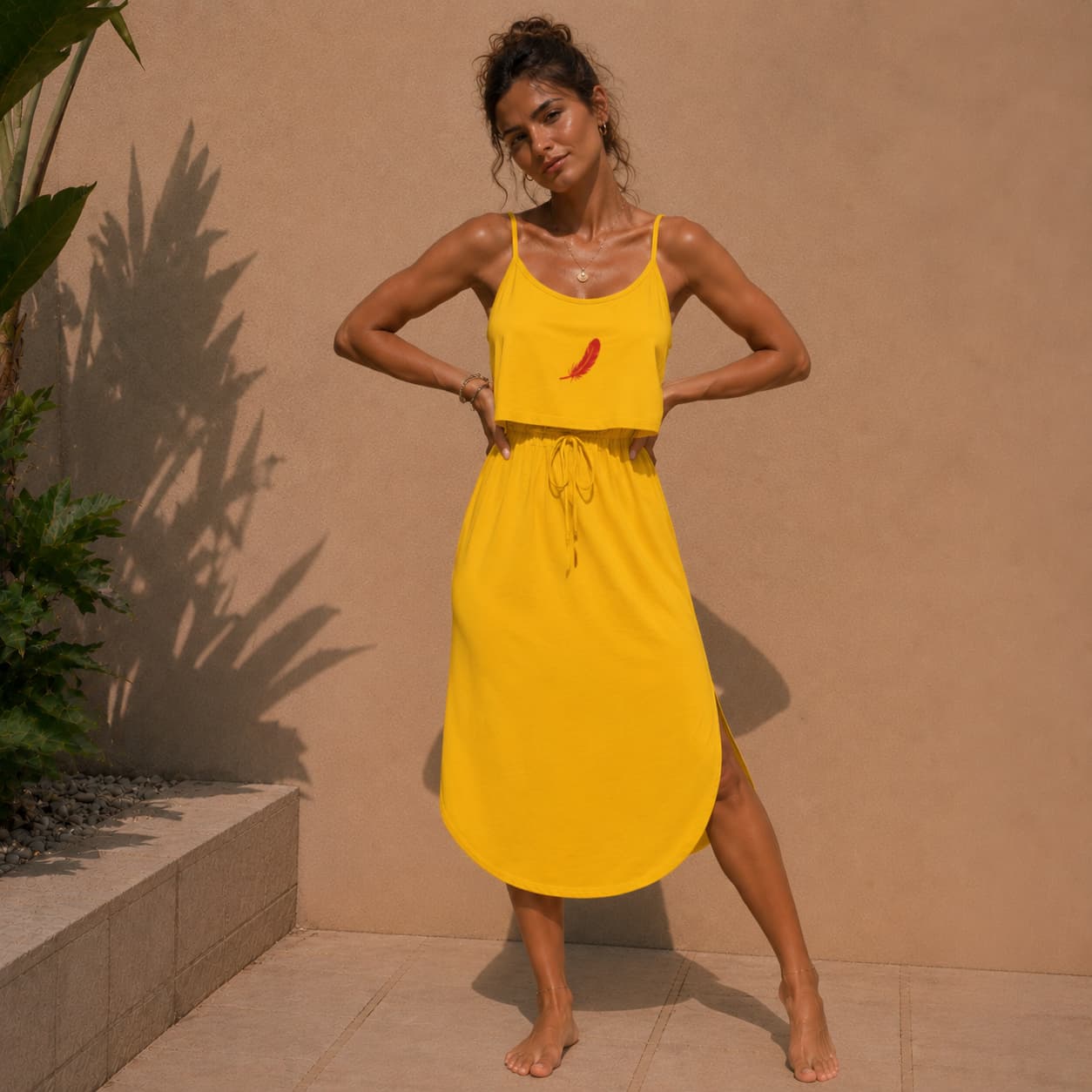 Robe midi décontractée à fines bretelles pour femme – Fluidité & style estival