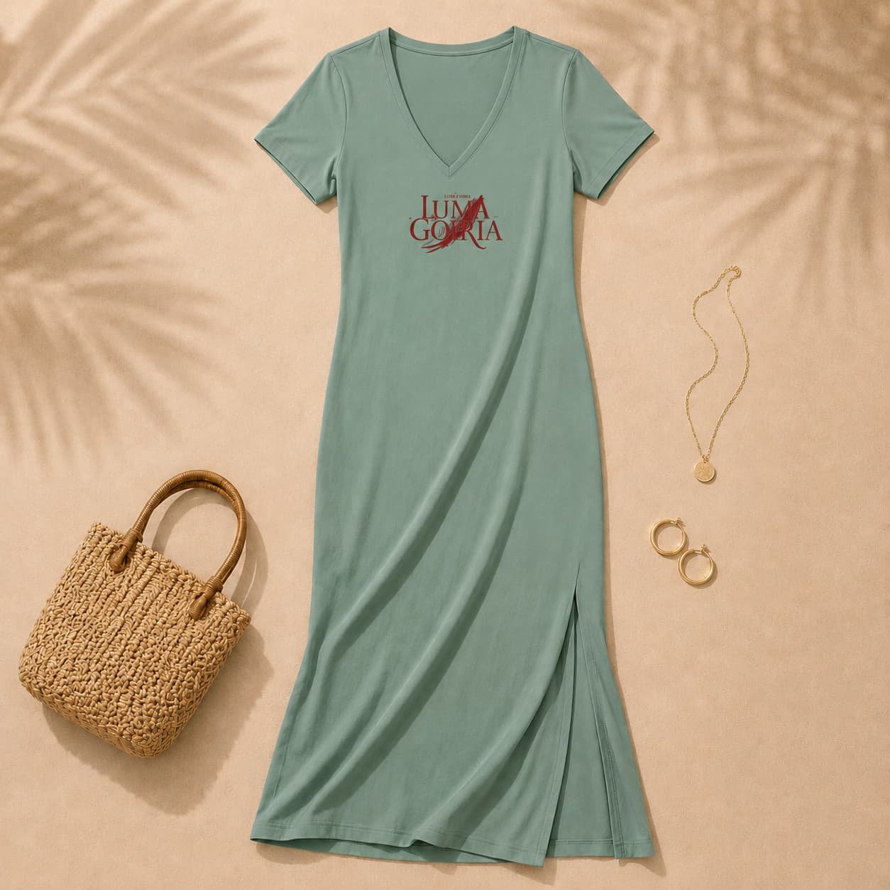 Robe longue élégante col V à manches courtes – Femme