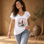 T-shirt femme col V à manches courtes volantées – Féminité, confort & élégance