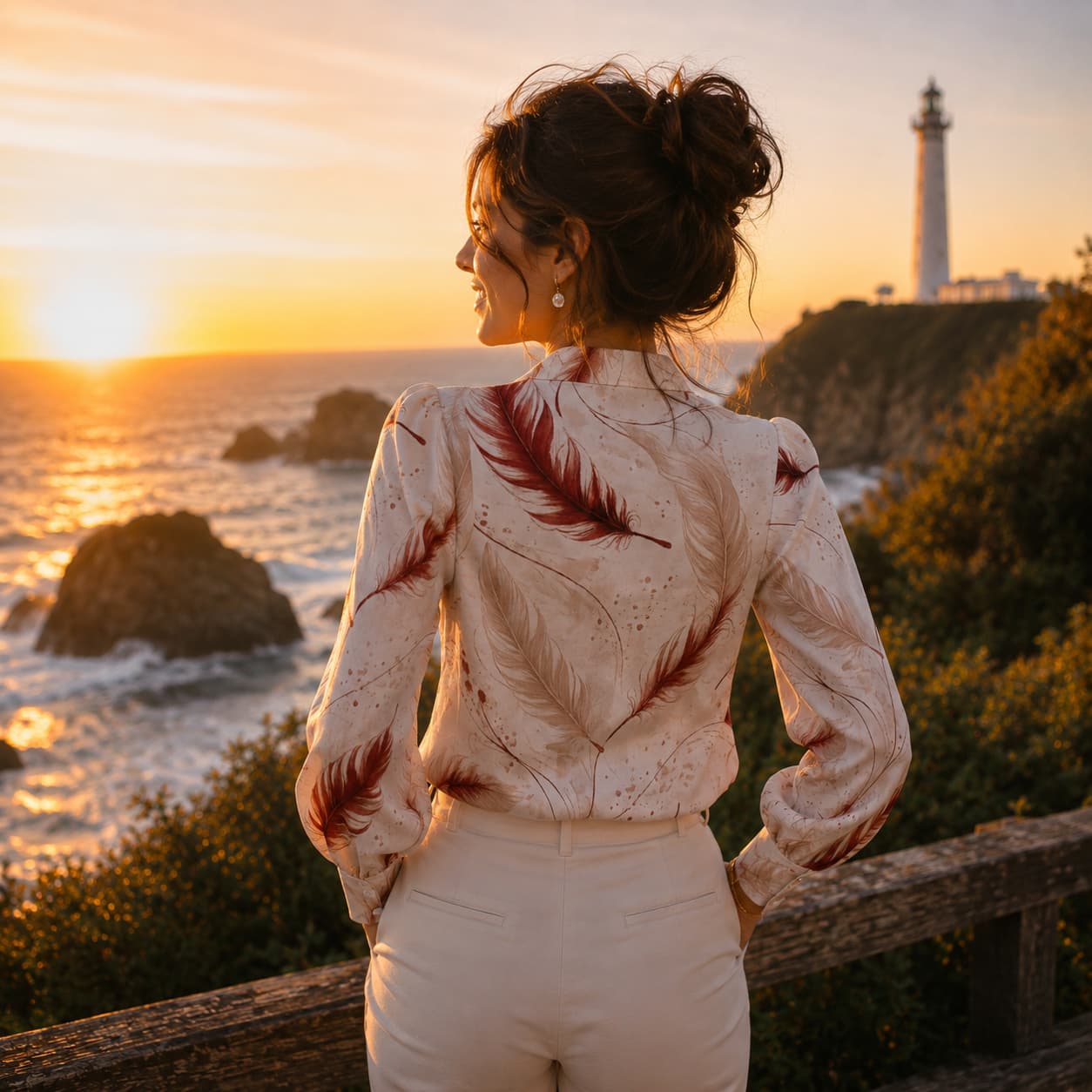 Chemise satinée à manches longues style lanterne pour femme porter de dos couleur blanc