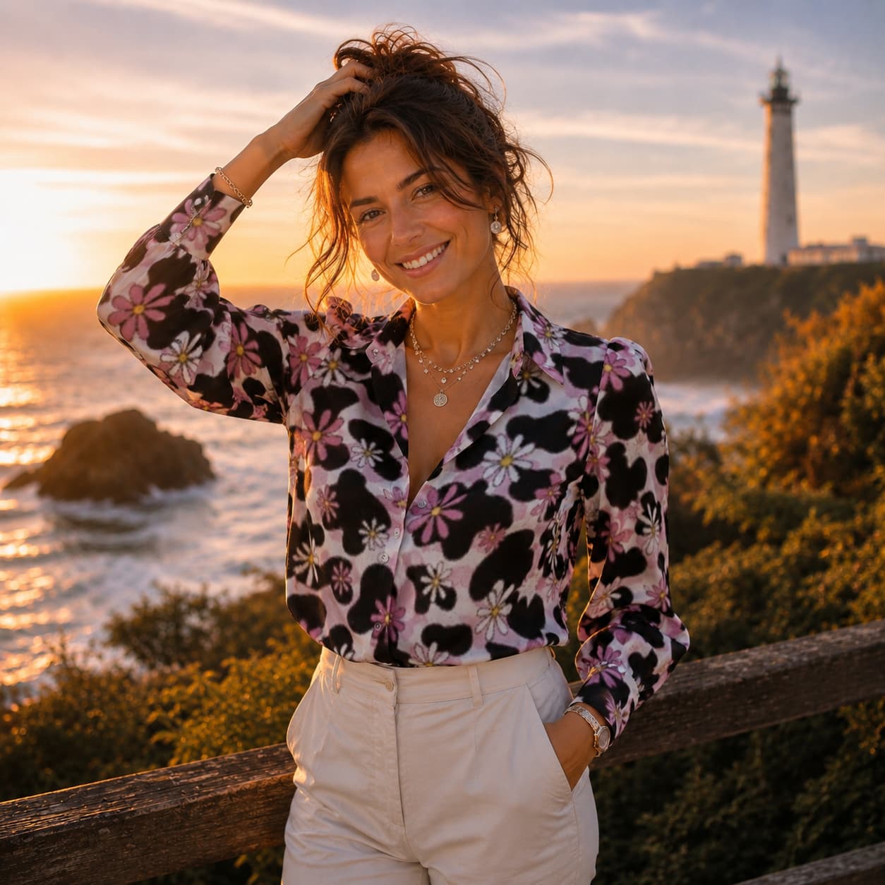 Chemise satinée à manches longues style lanterne pour femme porter de face couleur noir