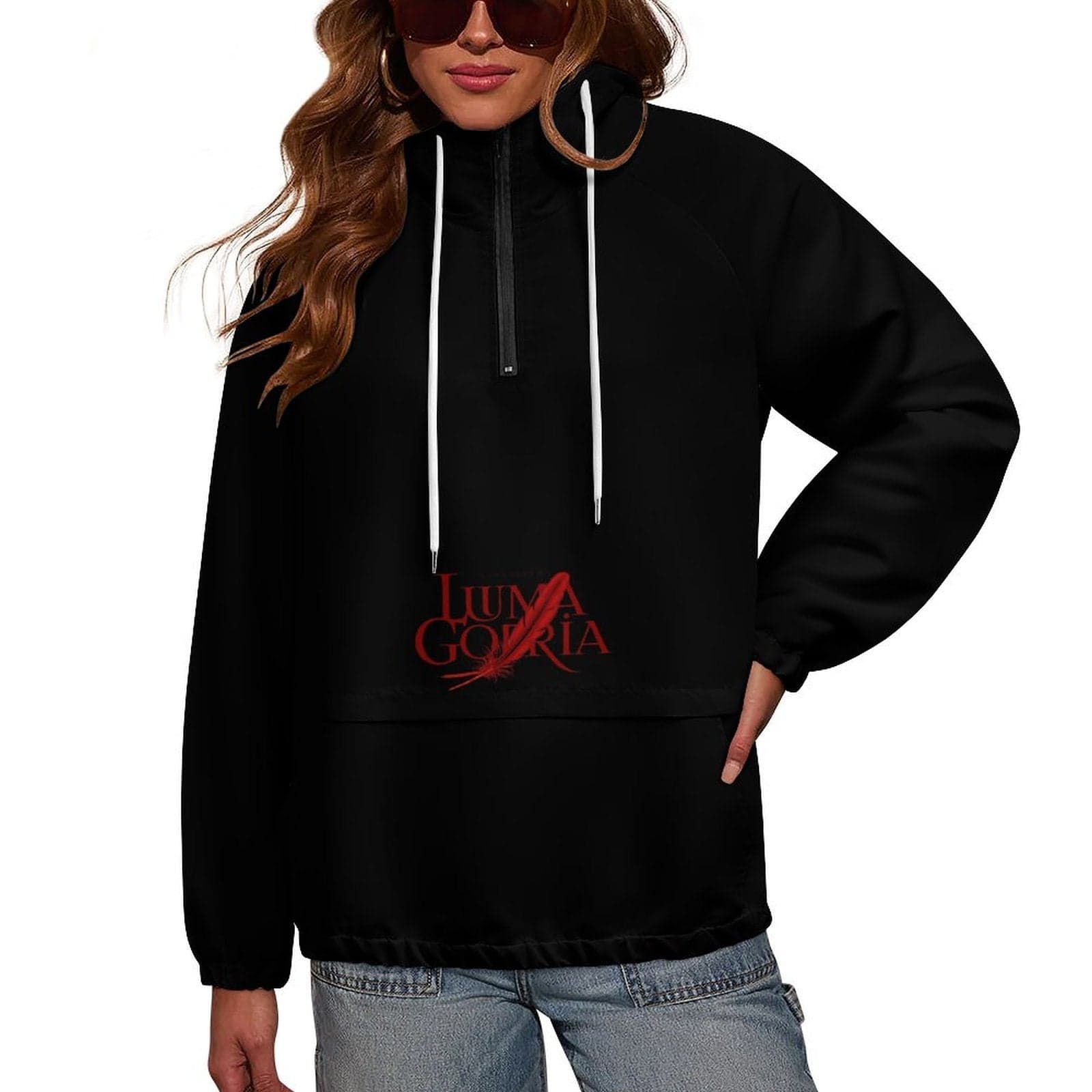 Coupe-vent à enfiler femme léger à capuche demi-zip