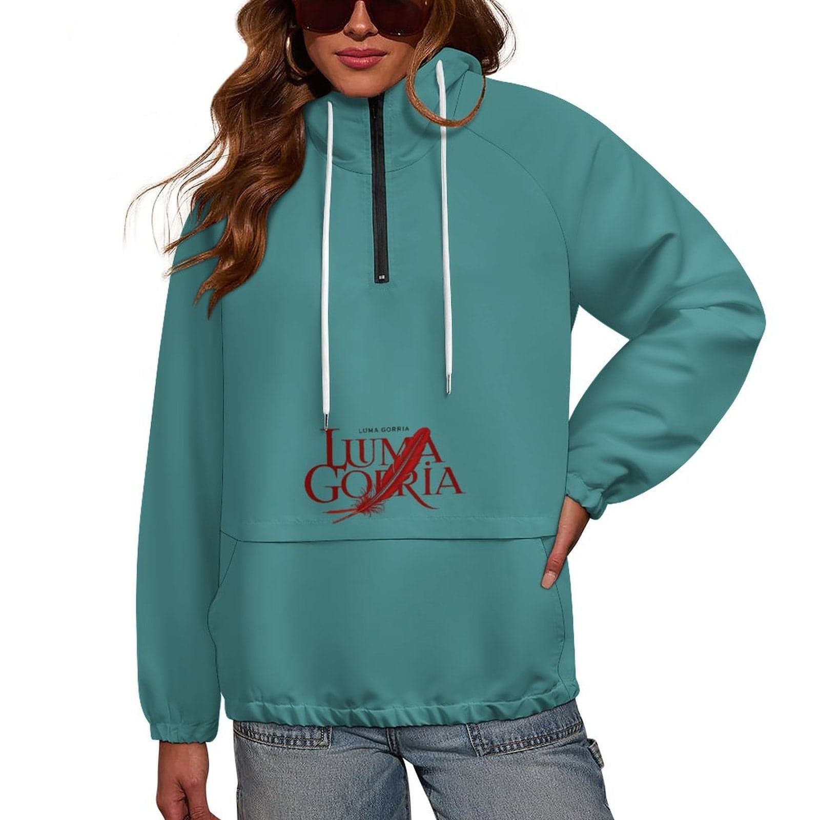 Coupe-vent à enfiler femme léger à capuche demi-zip