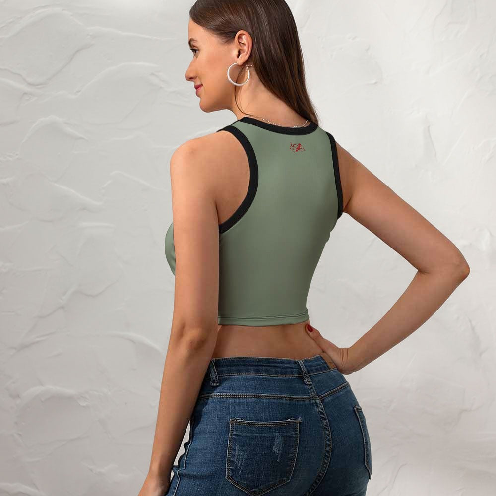 Crop Top Femme – de côtè-Colorie vert kaki