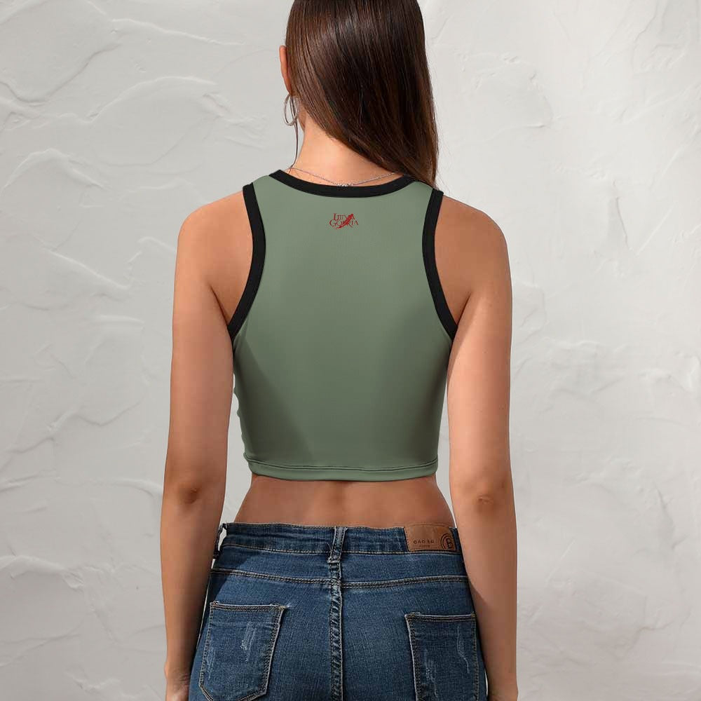 Crop-Top Femme – de dos-Colorie vert kaki