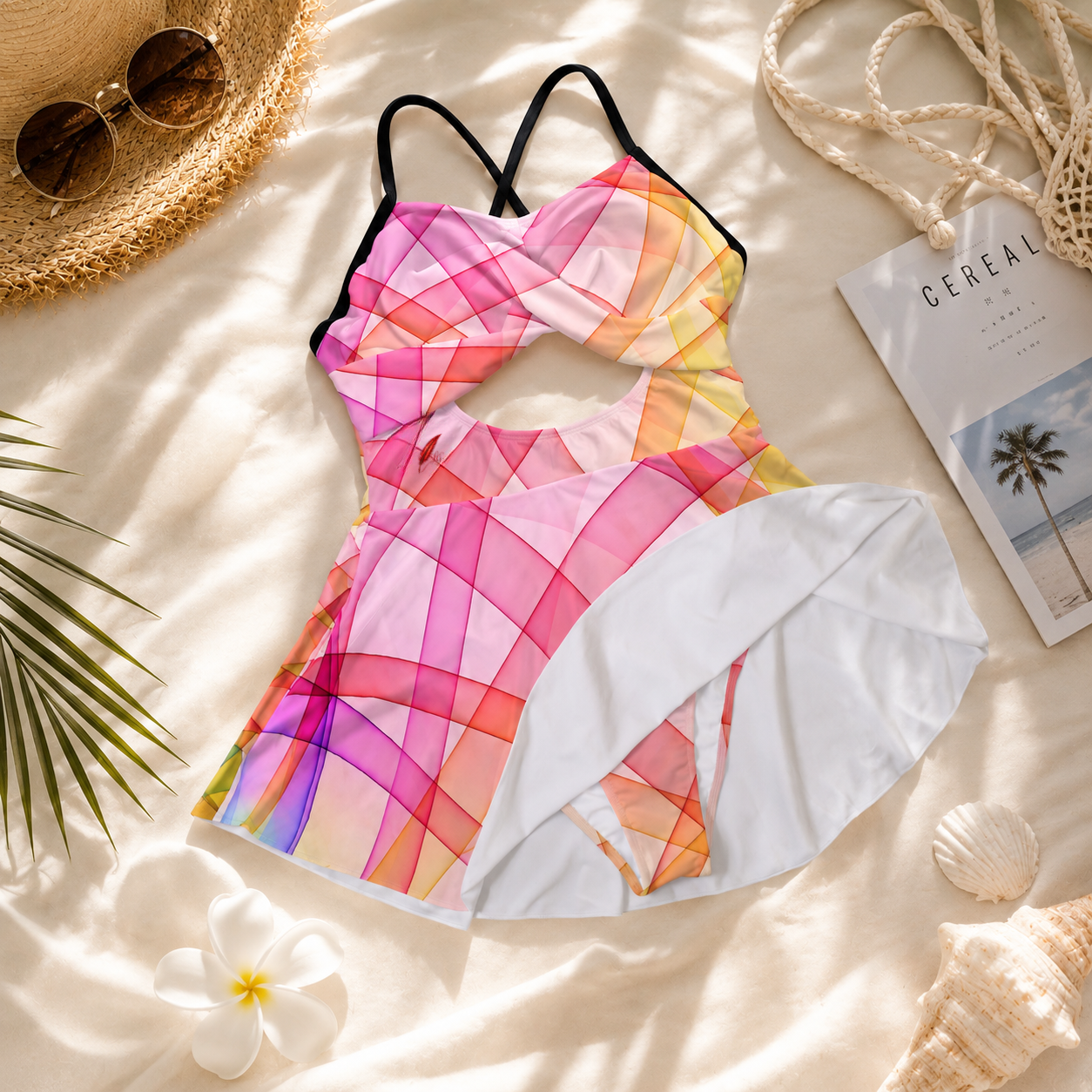 Robe Maillot de bain une pièce femme avec motifs dos croisé découpé- Élégance & confort