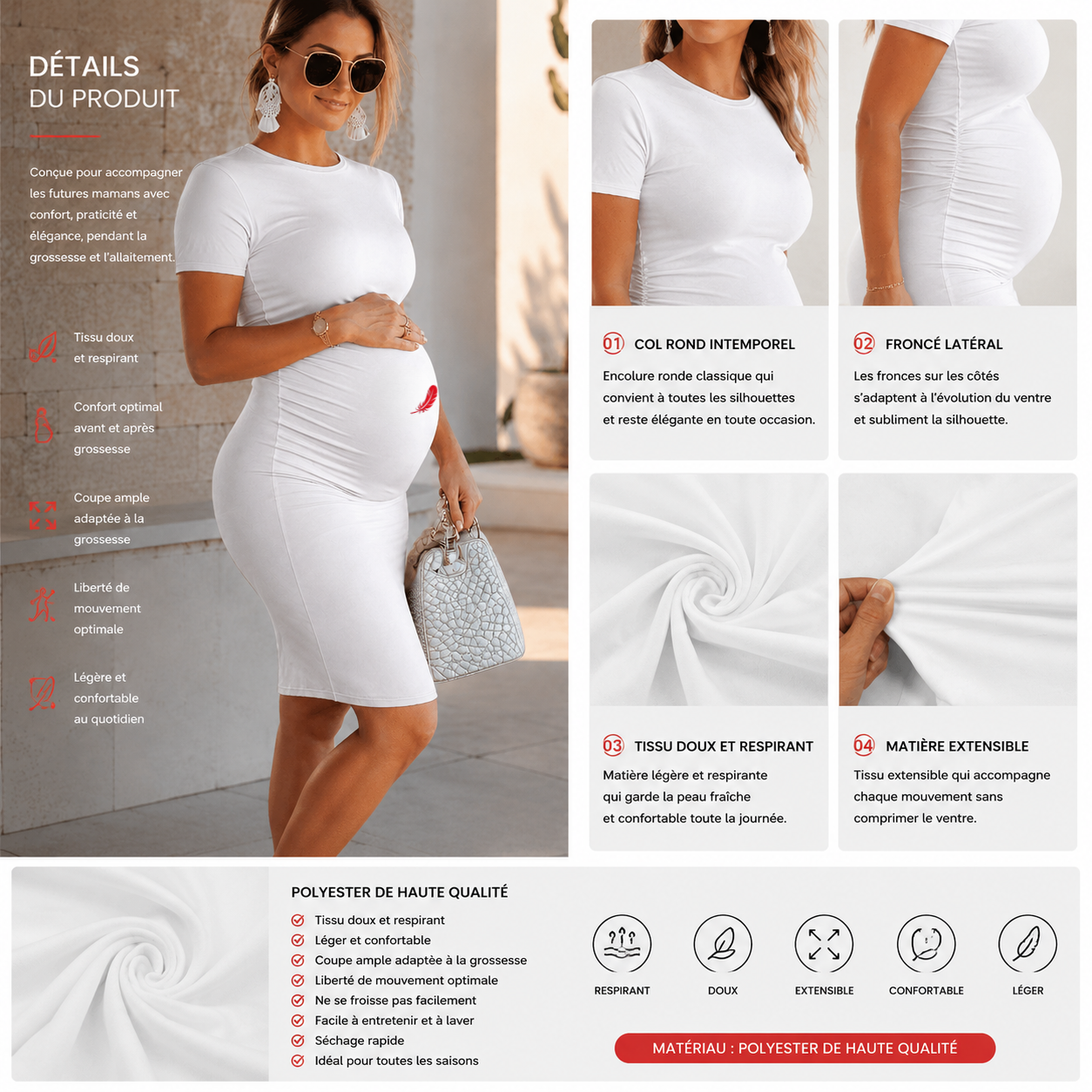 Robe midi de grossesse femme – Confort, élégance & liberté de mouvement