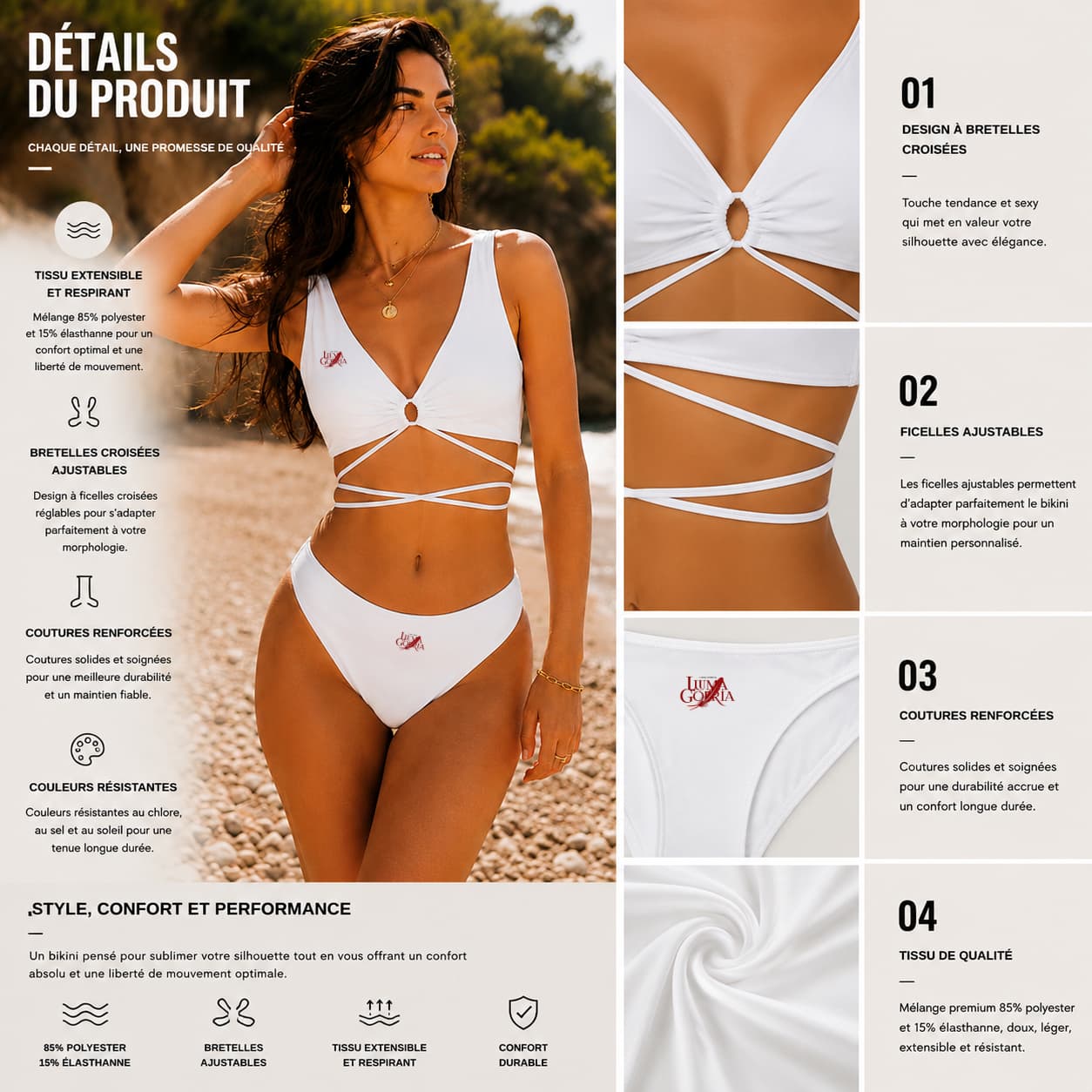 Ensemble bikini femme à ficelles croisées – Style sexy & maintien ajustable