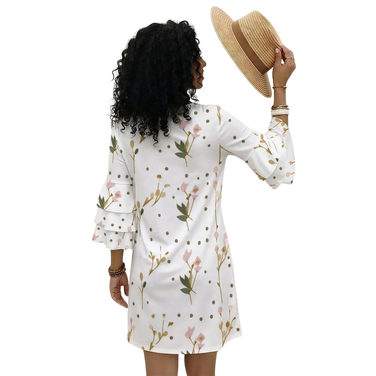 Robe femme col V manches à volants – Élégance fluide & féminité