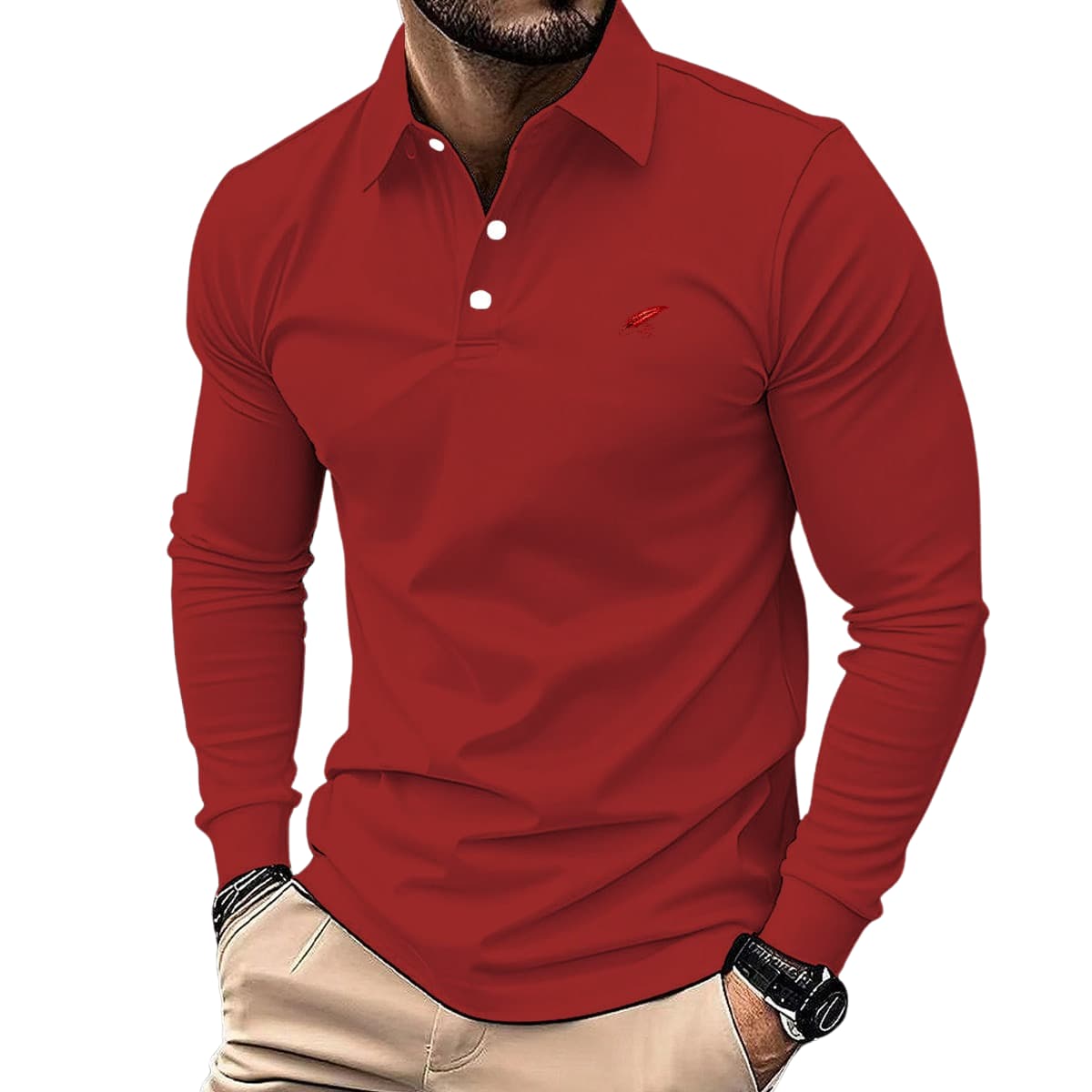 Polo homme manches longues en éponge – Confort & style décontracté