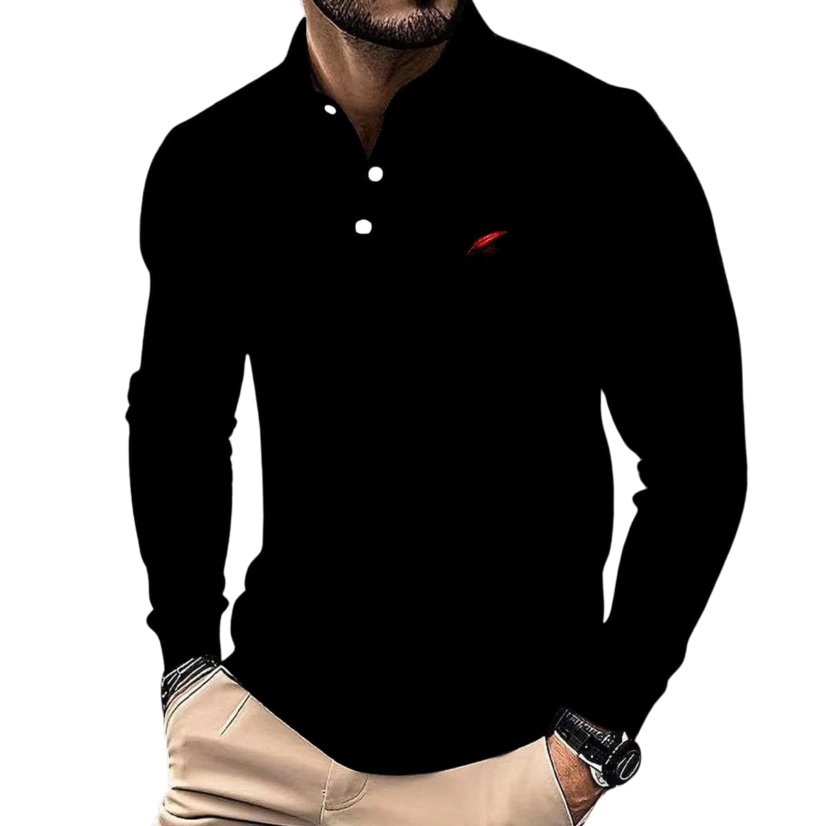 Polo homme manches longues en éponge – Confort & style décontracté
