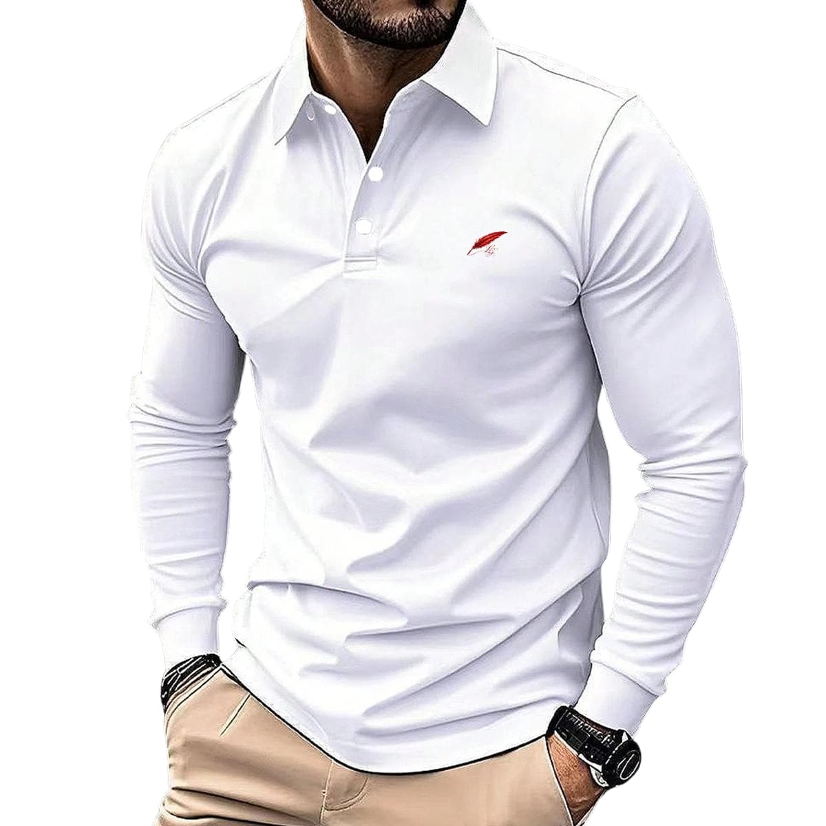 Polo homme manches longues en éponge – Confort & style décontracté