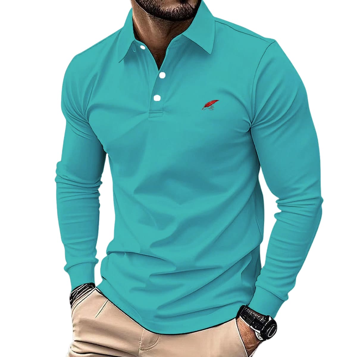 Polo homme manches longues en éponge – Confort & style décontracté