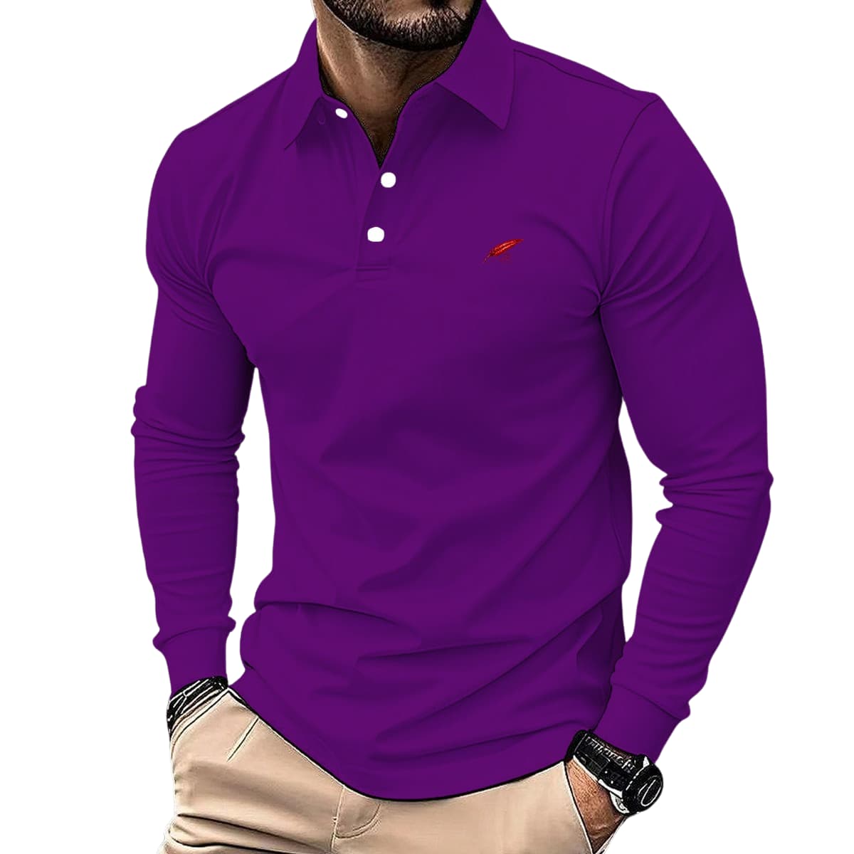 Polo homme manches longues en éponge – Confort & style décontracté