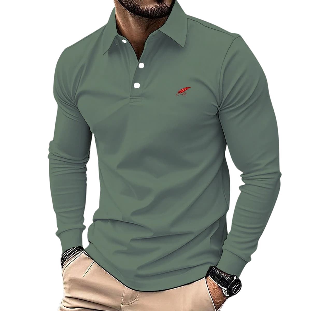 Polo homme manches longues en éponge – Confort & style décontracté