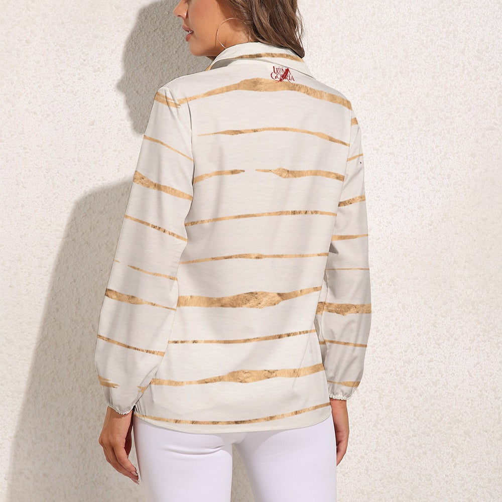 Haut chemise à manches longues porté de dos colorie rayé beige