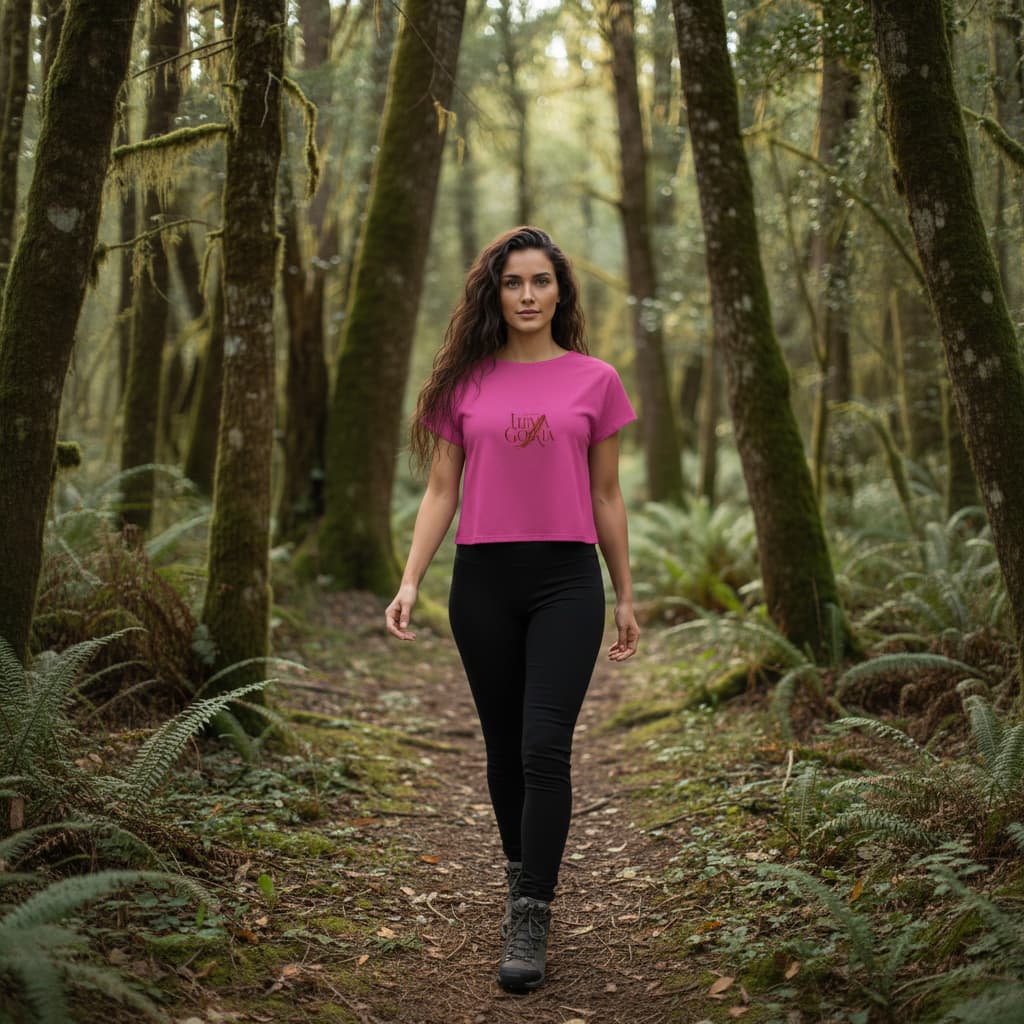 Haut court actif femme à fente arrière femme portant le haut dans les bois elle est de face