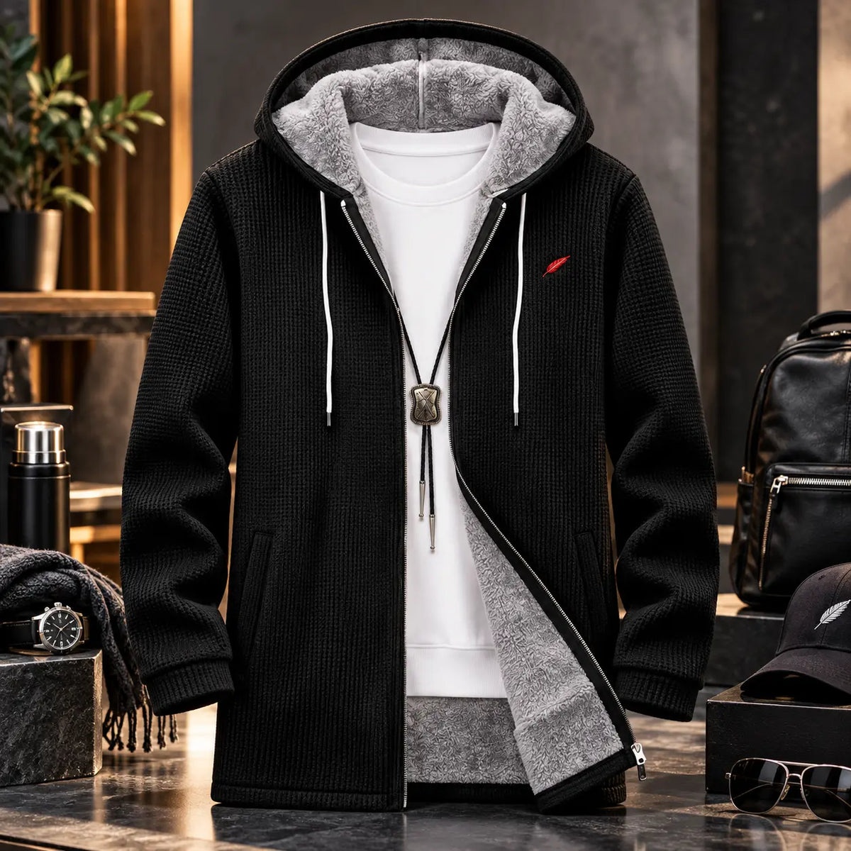 Veste polaire zippée à capuche pour homme – Chaleur, confort & style