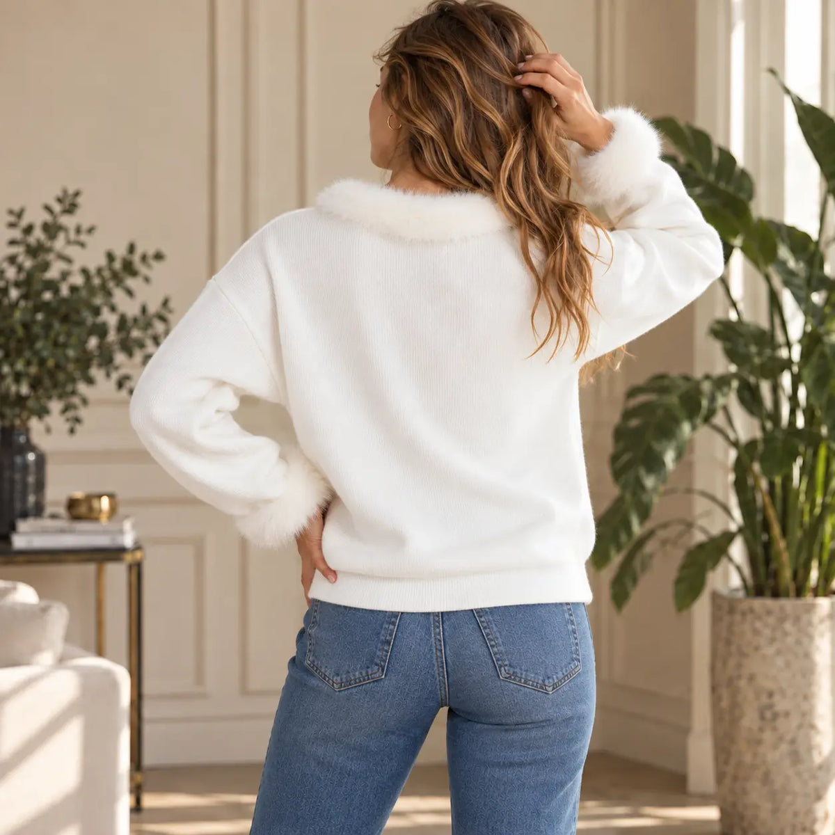 Pull effet maille avec fausse fourrure pour femme – Douceur, chaleur & élégance